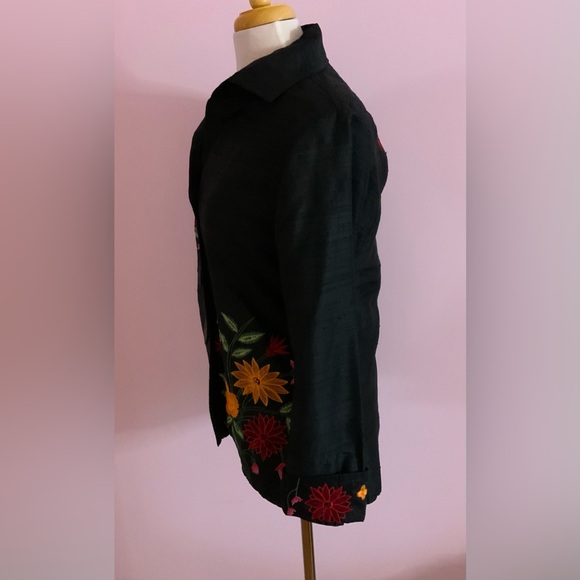 Floral Embroidered Silk Black Blouse - Picture 4 of 11